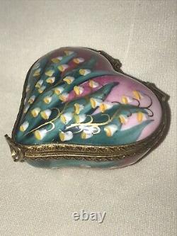 Rochard Limoges Peint Main Lily of the Valley Heart Trinket Box