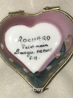 Rochard Limoges Peint Main Lily of the Valley Heart Trinket Box