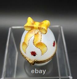Rochard Limoges Peint Main Ribbon Egg With Chick Trinket Box MINT