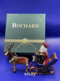 Rochard Limoges Peint Main Santa in Sleigh withReindeer Christmas Trinket Box