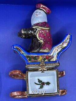 Rochard Limoges Peint Main Santa in Sleigh withReindeer Christmas Trinket Box
