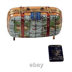 Rochard Limoges Peint Main Trinket Box Suitcase with Maps