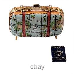 Rochard Limoges Peint Main Trinket Box Suitcase with Maps