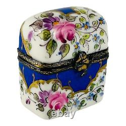 Rochard Limoges Peint Main Trinket Box with Miniature Perfume Bottles Signed VTG