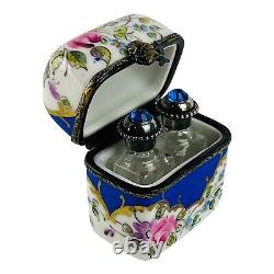 Rochard Limoges Peint Main Trinket Box with Miniature Perfume Bottles Signed VTG