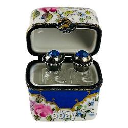 Rochard Limoges Peint Main Trinket Box with Miniature Perfume Bottles Signed VTG