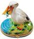 Rochard Limoges Pelican With Removable Fish Porcelain Trinket Box