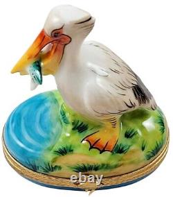 Rochard Limoges Pelican with Removable Fish Porcelain Trinket Box