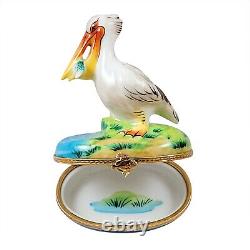 Rochard Limoges Pelican with Removable Fish Porcelain Trinket Box