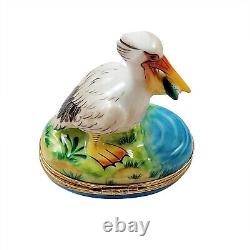 Rochard Limoges Pelican with Removable Fish Porcelain Trinket Box