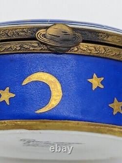 Rochard Limoges Porcelain Trinket Box, Blue & Gold Zodiac Signs France