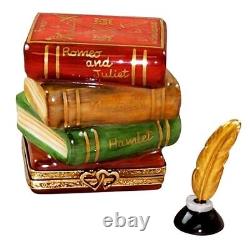 Rochard Limoges Shakespeare Stack of Books with Inkwell Porcelain Trinket Box