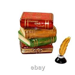 Rochard Limoges Shakespeare Stack of Books with Inkwell Porcelain Trinket Box