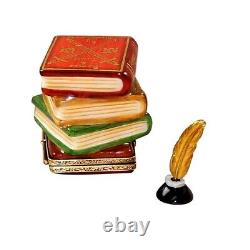 Rochard Limoges Shakespeare Stack of Books with Inkwell Porcelain Trinket Box