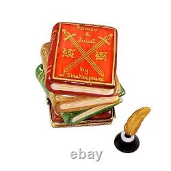 Rochard Limoges Shakespeare Stack of Books with Inkwell Porcelain Trinket Box