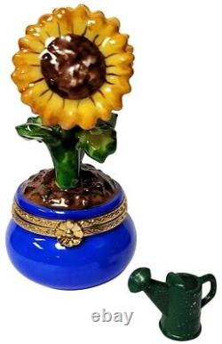 Rochard Limoges Sunflower in a Pot Porcelain Trinket Box