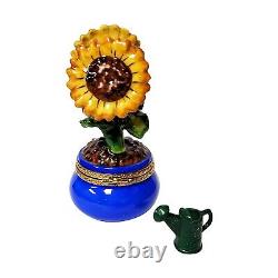 Rochard Limoges Sunflower in a Pot Porcelain Trinket Box