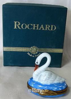 Rochard Limoges Swan Box Hand Painted France Bnib Porcelain Hinged