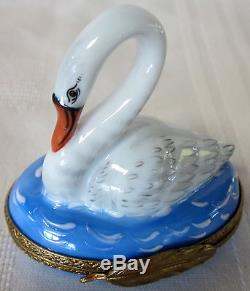 Rochard Limoges Swan Box Hand Painted France Bnib Porcelain Hinged