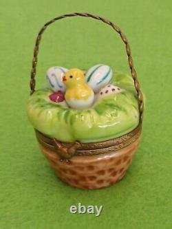 Rochard Limoges Trinket Box Easter Egg Chick Basket Rare France Porcelain