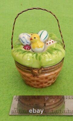 Rochard Limoges Trinket Box Easter Egg Chick Basket Rare France Porcelain