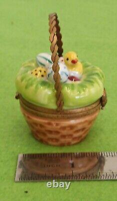 Rochard Limoges Trinket Box Easter Egg Chick Basket Rare France Porcelain