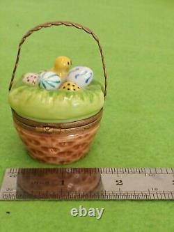 Rochard Limoges Trinket Box Easter Egg Chick Basket Rare France Porcelain