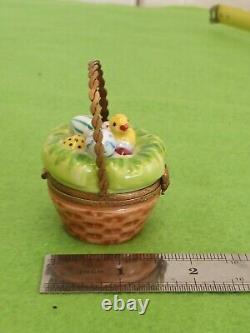 Rochard Limoges Trinket Box Easter Egg Chick Basket Rare France Porcelain