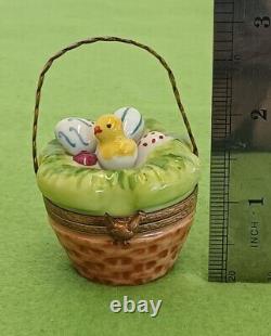 Rochard Limoges Trinket Box Easter Egg Chick Basket Rare France Porcelain