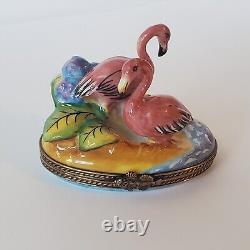 Rochard Limoges Trinket Box Flamingo Flamingos