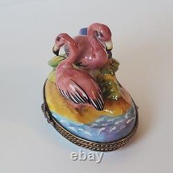 Rochard Limoges Trinket Box Flamingo Flamingos