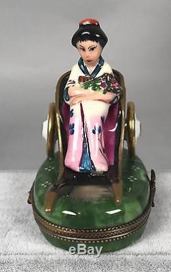 Rochard Limoges Trinket Box Japanese Geisha on Rickshaw Hand Painted 514