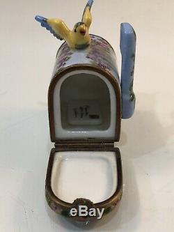 Rochard Limoges Trinket Box Mailbox withLetter Inside Bird Grapes Original Box