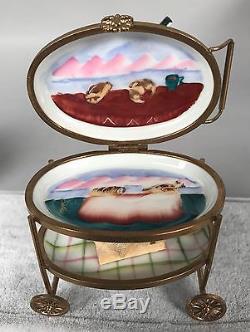 Rochard Limoges Trinket Box Room Service Tray on Wheels Hand Painted 479