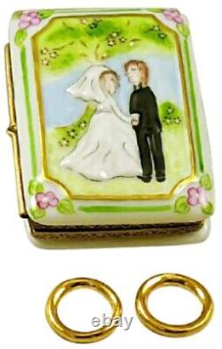 Rochard Limoges Wedding Book 2 Removable Gold Rings Trinket Box