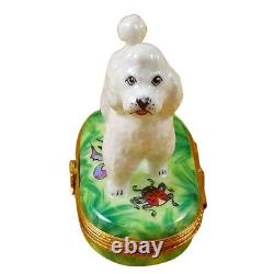 Rochard Limoges White Poodle Porcelain Trinket Box 2x2x3