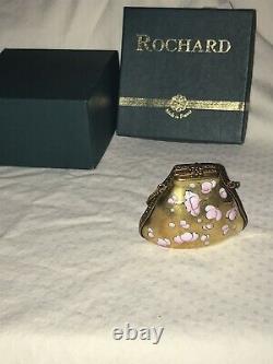 Rochard Limoges hand painted Purse Gold & Blue with Cherry Blossoms Trinket Box