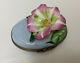 Rochard Peint Main Limoges Trinket Box Oval Flower With Raised Blossom 2.75