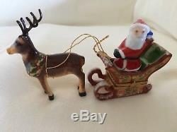 Rochard Santa in Sleigh with Reindeer Limoges Box