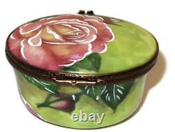 Rochard Studio Collection, Limoges LE 250 Floral Red & Green Trinket Box, 1 1/2