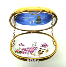 Romantic Evening Ltd Edition Champagne Picnic Basket Trinket Box Limoges France