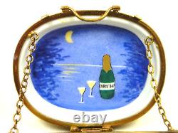 Romantic Evening Ltd Edition Champagne Picnic Basket Trinket Box Limoges France