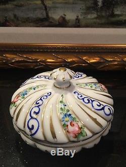 Sèvres authentic hand signed powder trinket box and hand painted made in France