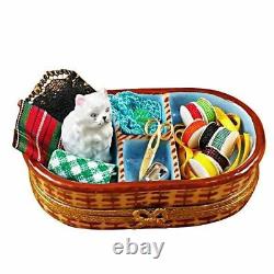 SEWING BASKET WITH cat France Limoges Boxes Snuff Trinket Box NEW French