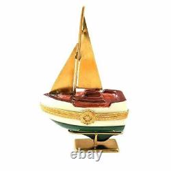 Sailboat Brass Sails Anchor on Stand Limoges Box