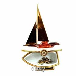 Sailboat Brass Sails Anchor on Stand Limoges Box