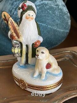 Santa With His Dog Limoges Trinket Box