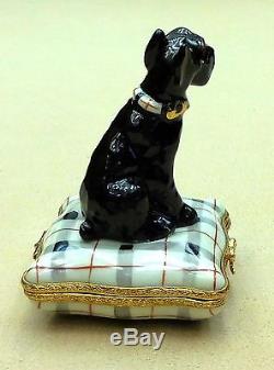 Scottie Terrier, Black On Plaid Pillow, Authentic Limoges-france Item #35-211