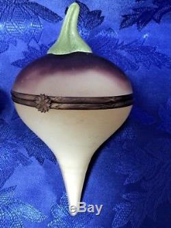 Set 2 Limoges Nympheas Turnip Dresser Glass Gourd Boxes signed Patrick Crespin