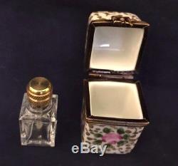 Set 2 Vtg. Limoges France Trinket Boxes Pink Roses & Gold-Purse & Perfume Box